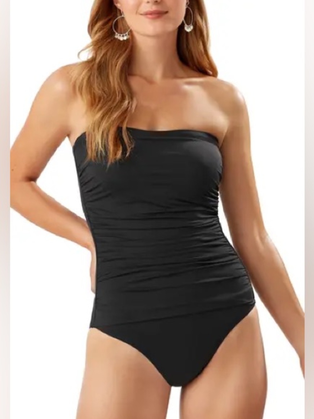 Tommy Bahama Pearl Shirred Bandeau One-Piece Black Swimsuit • 6